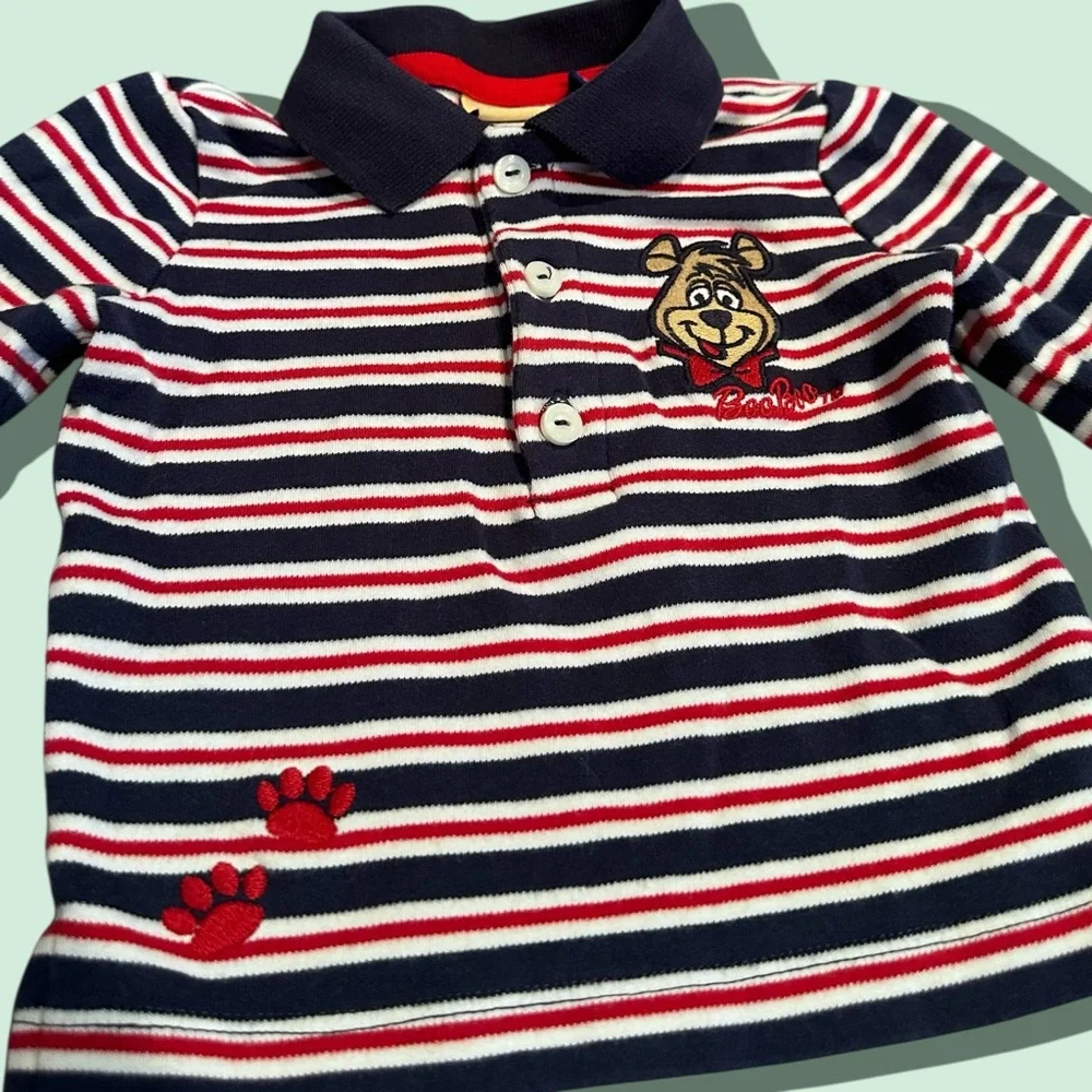 Vintage Baby Hanna-Barbera Boo Boo Bear Stripe Polo Shirt Size 3-6 Months